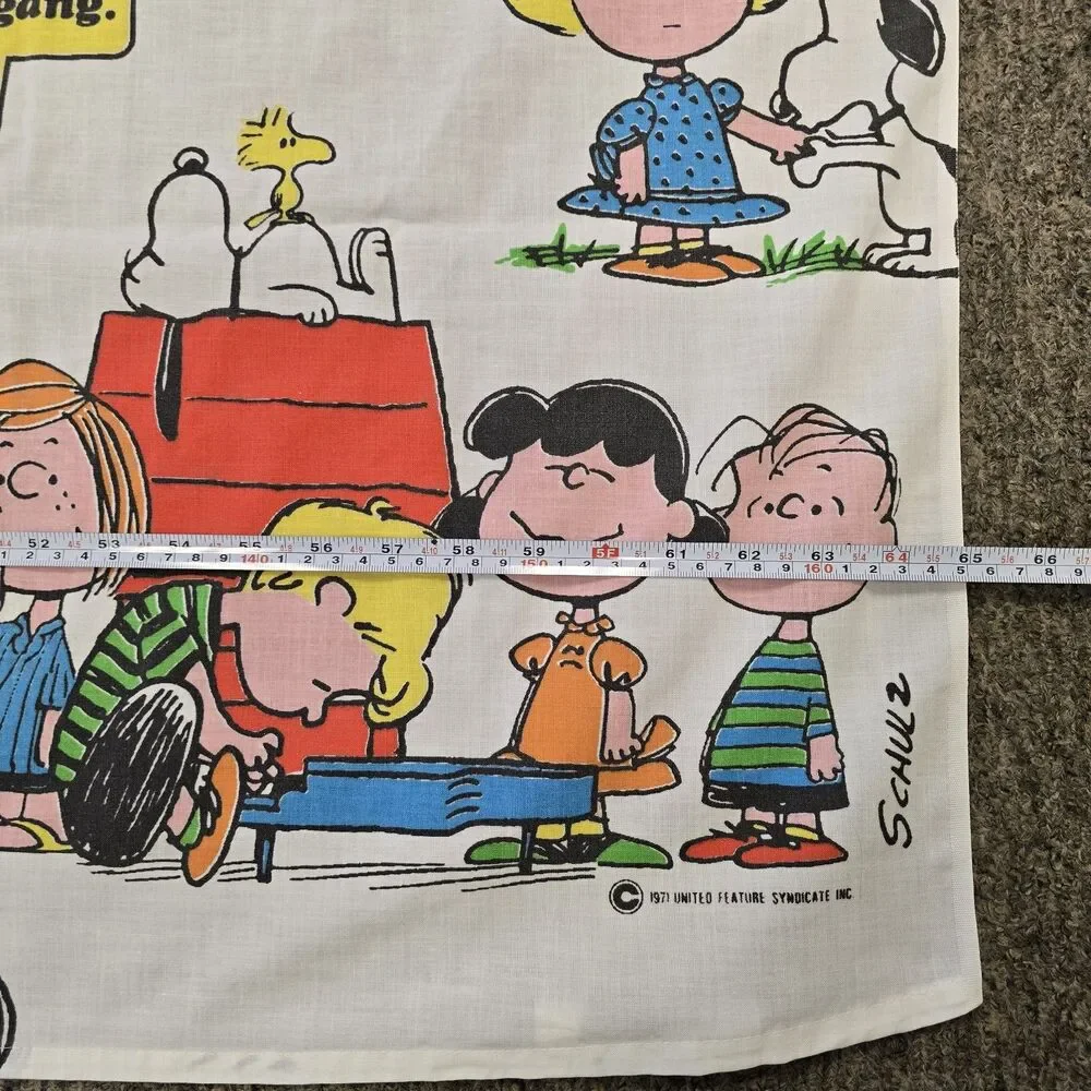 Vintage Peanuts Twin Flat Bed Muslin Sheet Sears 1971 Snoopy Charlie Brown